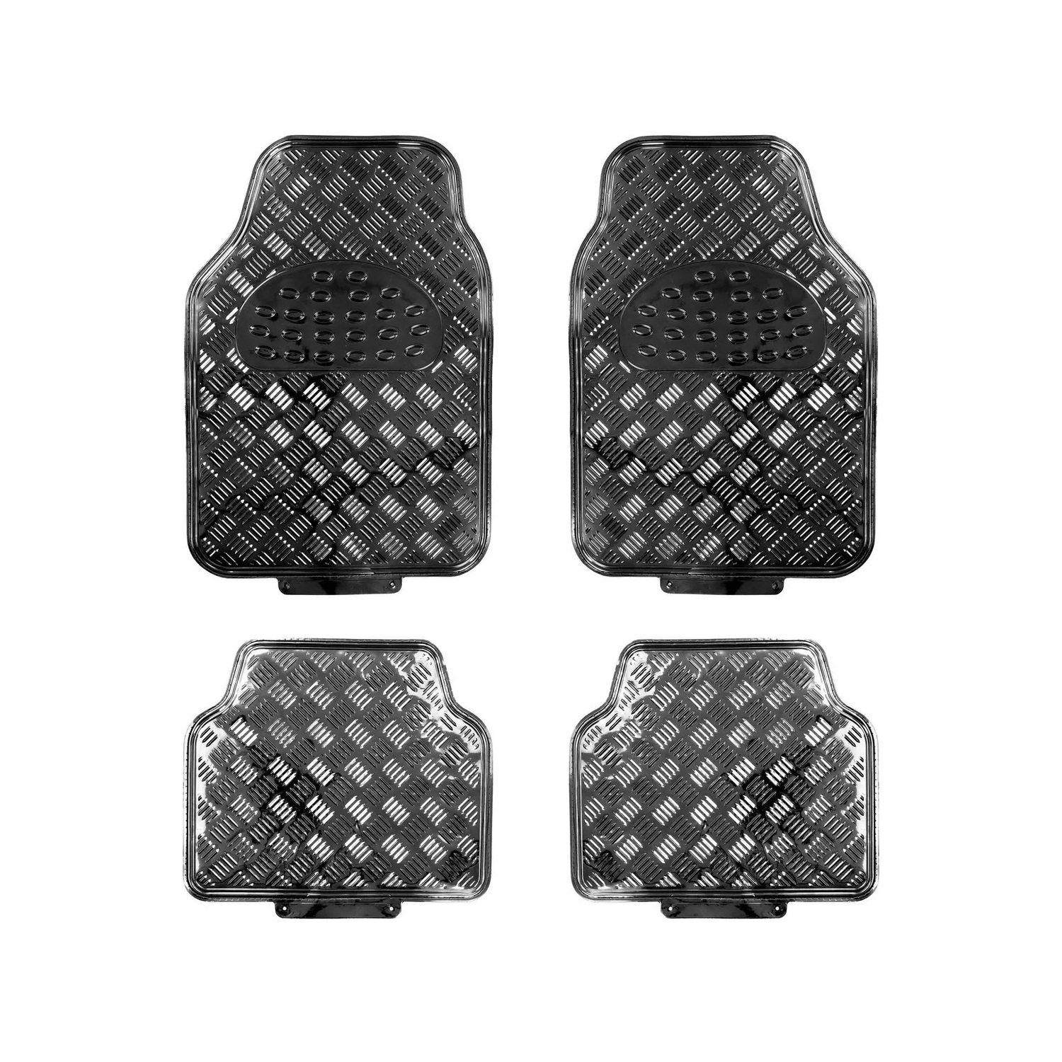 Streetwize 4 Piece Heavy Duty Metallic Check Plate Style Mat Set - Black